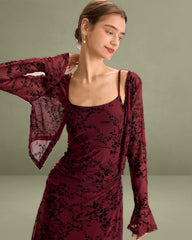 Red Floral Bodycon Slip Midi Dress