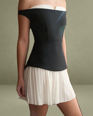 Women's Black Off-shoulder Contrasting Mini Dress