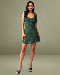 The Green Sweetheart Neck Floral Slip Mini Dress
