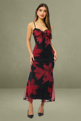 Black Ditsy Bodycon Dress Maxi