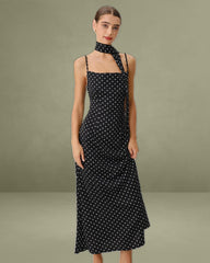 Black Polka Dot Cowl Neck Slip Maxi Dress