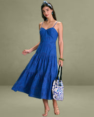 The Blue Sweetheart Neck Embroidery Slip Midi Dress