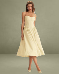 Yellow Square Neck Pocket Slip Midi Dress