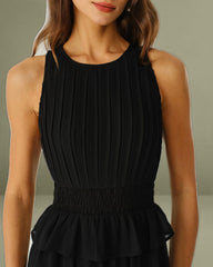 Black Round Neck A-Line Sleeveless Midi Dress