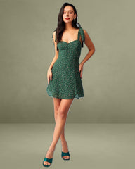 The Green Sweetheart Neck Floral Slip Mini Dress
