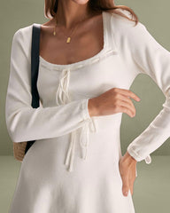 The White Square Neck Sweater Mini Dress