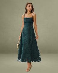 Green Jacquard A-Line Slip Maxi Dress