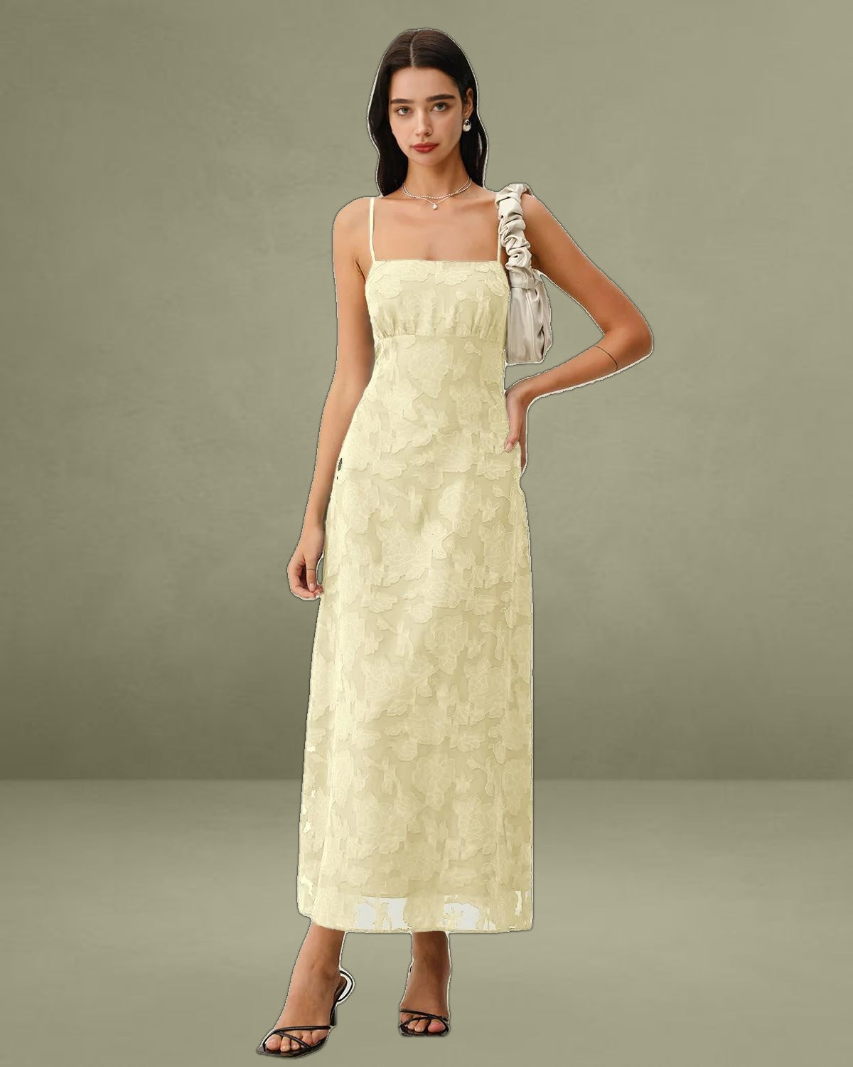 Yellow Jacquard Corset Slip Maxi Dress