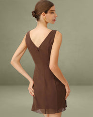 Coffee Round Neck Sleeveless Mini Dress