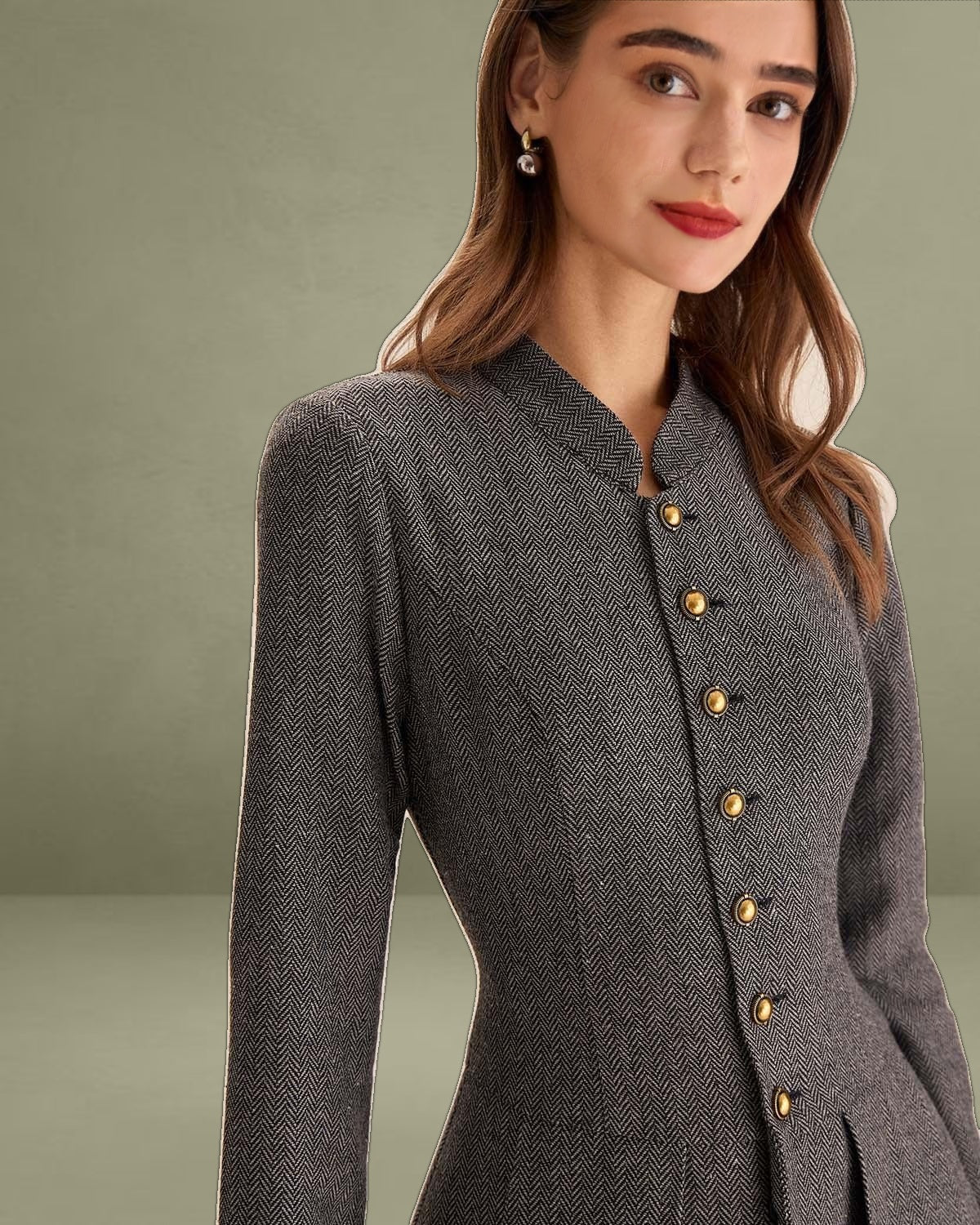 Grey Buttoned Pleated Mini Skirt Dress