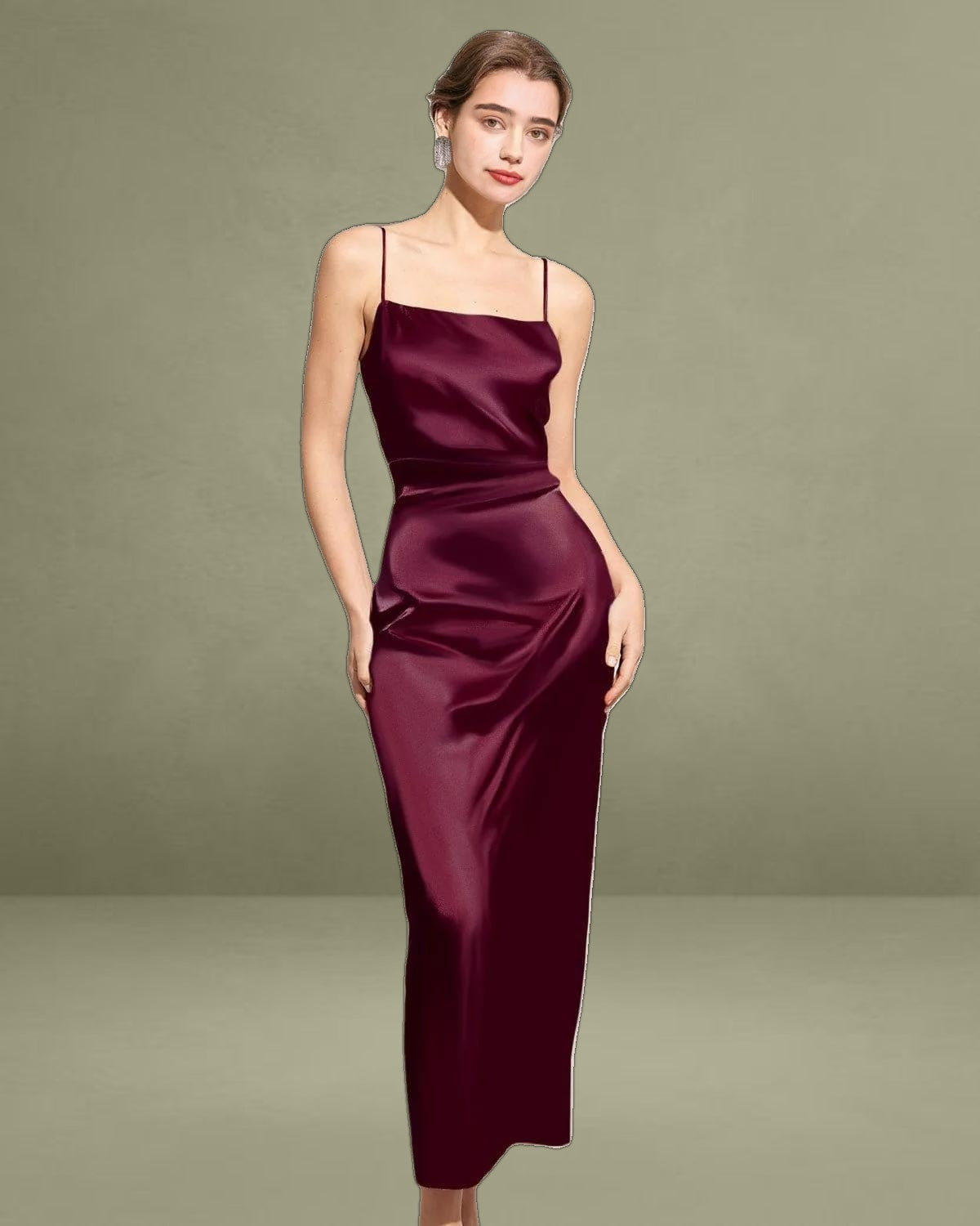 The Red Back Slit Satin Sling Maxi Dress