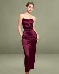 The Red Back Slit Satin Sling Maxi Dress