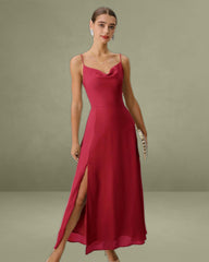 Wine Red Cowl Neck Slip Maxi Dress