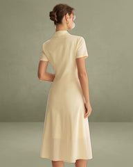 Yellow Button Short Sleeve Midi Dress