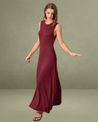 Red Round Neck A-Line Sleeveless Maxi Dress
