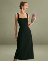 The Black Square Neck Sheath Midi Dress
