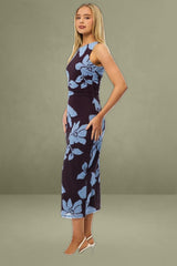 Purple Floral Bodycon Dress Sleeveless Mesh