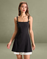 Black Contrasting Bowknot Slip Mini Dress