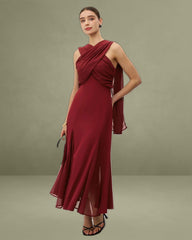 Wine Red Flowy Sleeveless Maxi Dress