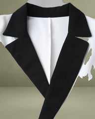 White Contrasting V Neck Button Midi Dress