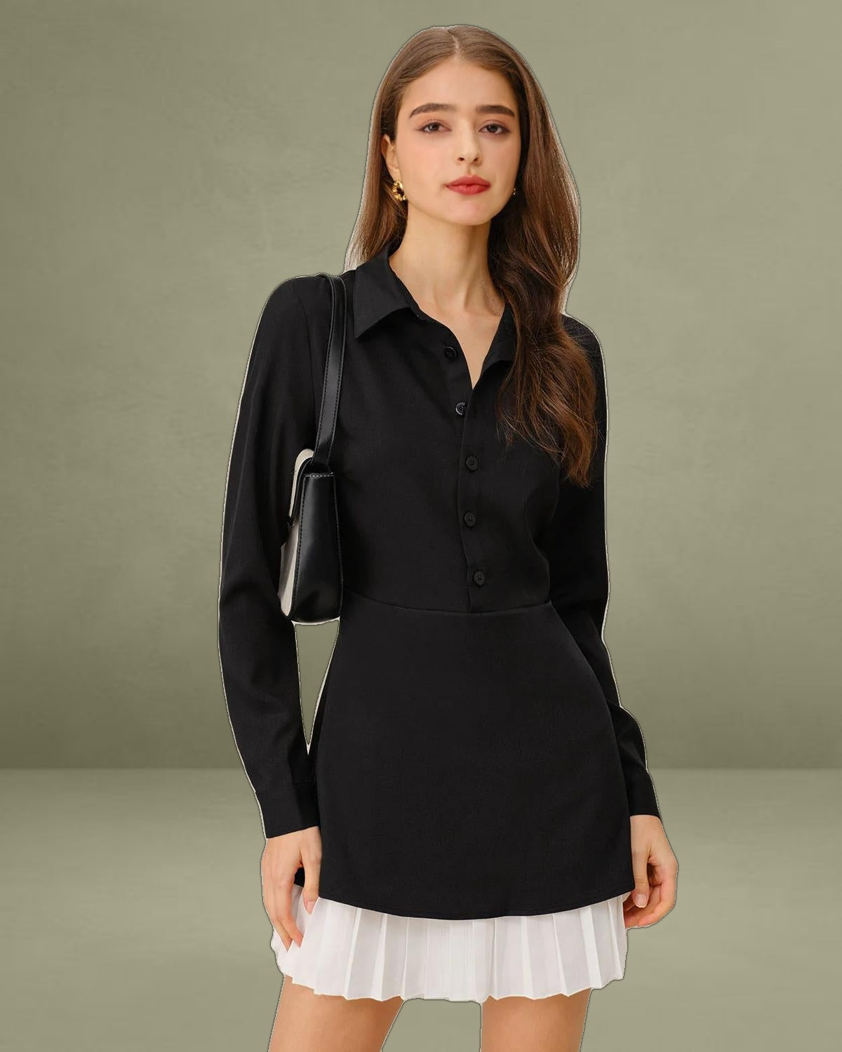 Black Contrasting A-Line Mini Dress