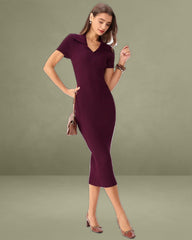 Wine Red Bodycon High Stretch Sweater Dress