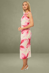 Pink Floral Bodycon Dress Sleeveless Mesh