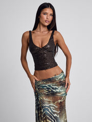 ROEI CORSET TOP DARK BROWN