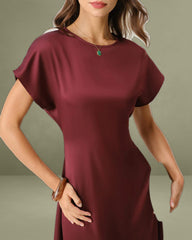 Red Cowl Sleeve A-Line Midi Dresses