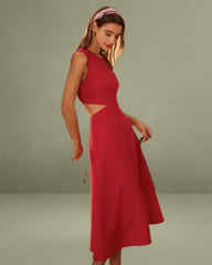 The Red Round Neck Cut-Out Midi Dress