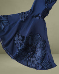 Blue Jacquard Bell Sleeve Backless Mini Dress