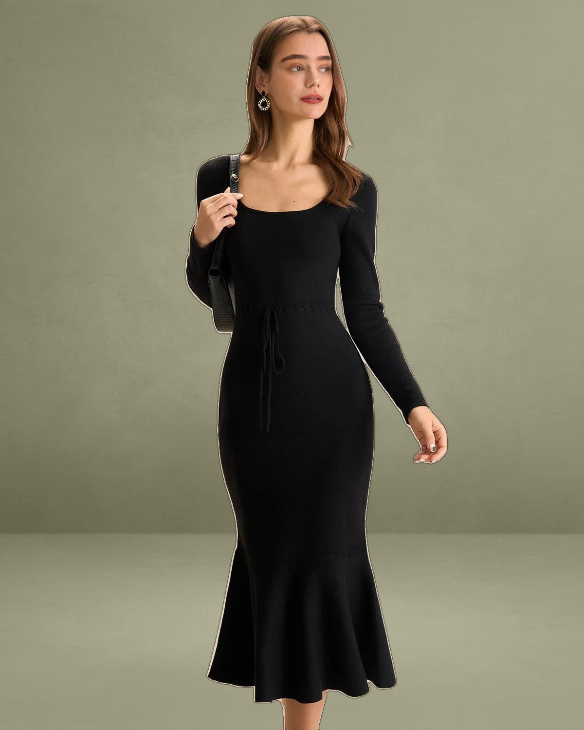 Women's Black Square Neck Mermaid Sweater Maxi Dress