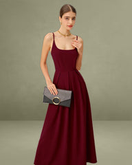 Wine Red Pleated Maxi Slip Dress