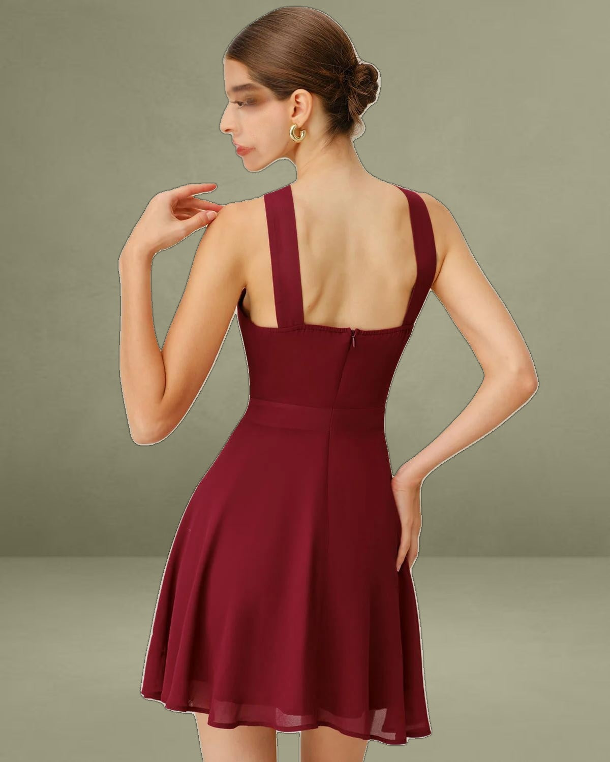 Wine Red Chiffon A-Line Sleeveless Mini Dress