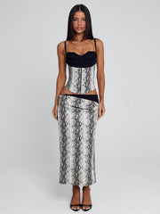 Ellapink RAVELLE MIDI SKIRT SILVER SNAKE